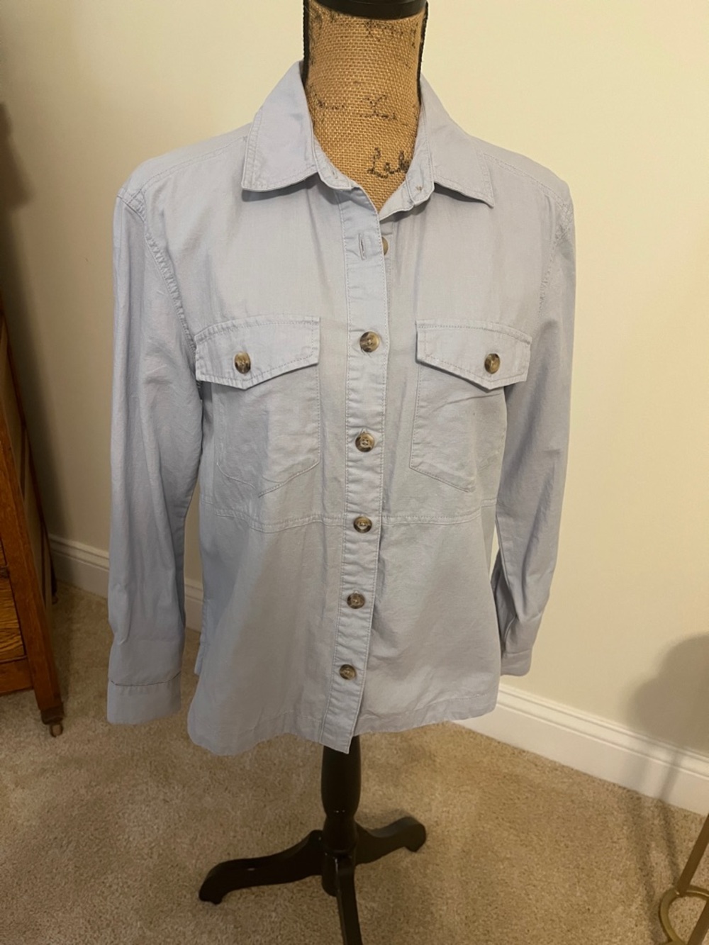 Light Blue Women's Button-Up Denim Shirt Jacket